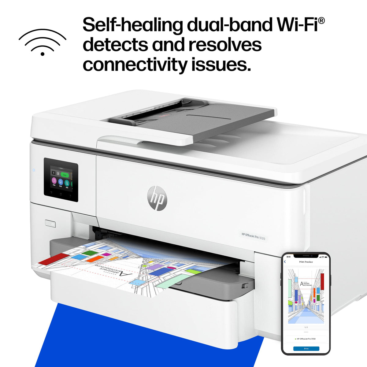 HP - OfficeJet Pro 9720 Wireless AI-Enabled Wide Format All-in-One Inkjet Printer with 3 Months of Instant Ink - White