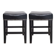 Soltique - Backless Dining Counter Stool With Nailhead Trim (Set of 2)