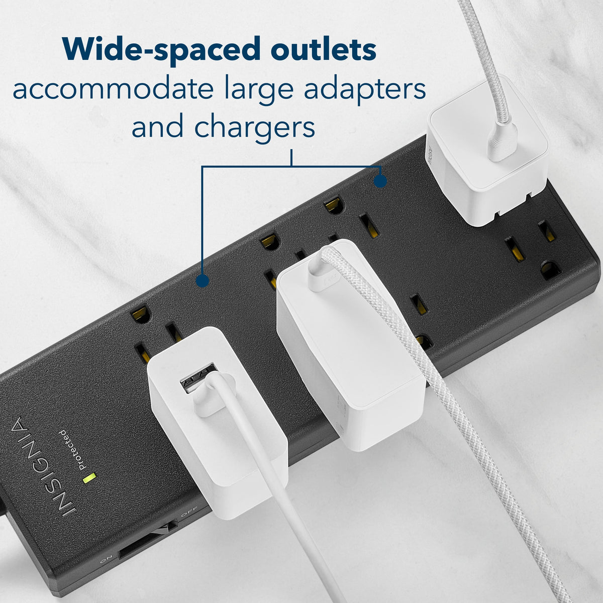 Insignia™ - Surge Protector for Home/Office with 8 AC Outlets, 6-foot cord, and 1440 joules of surge protection - Black