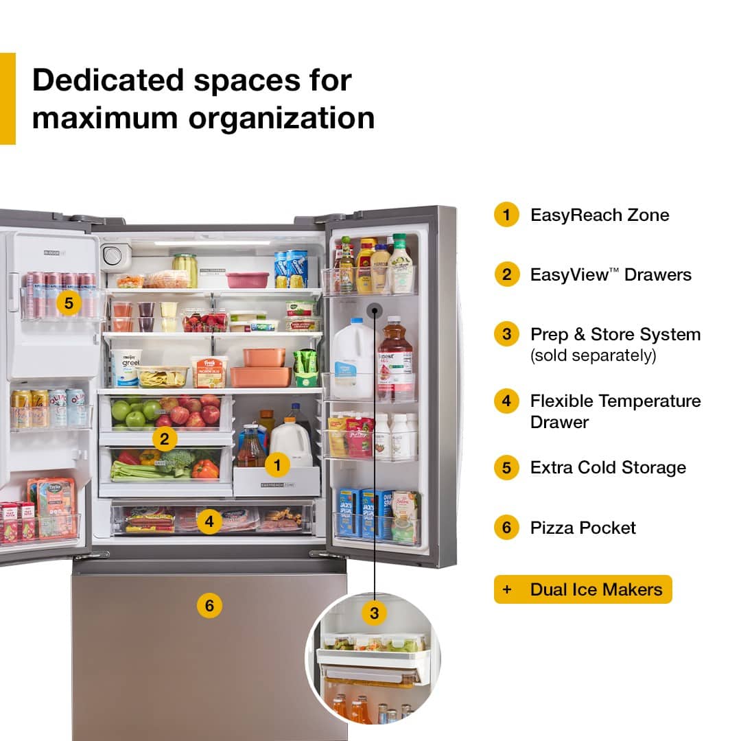 Whirlpool - 36 in. Wide 23 cu. ft. French Door Refrigerator with Dual Ice Makers - Fingerprint-Resistant Stainless Finish