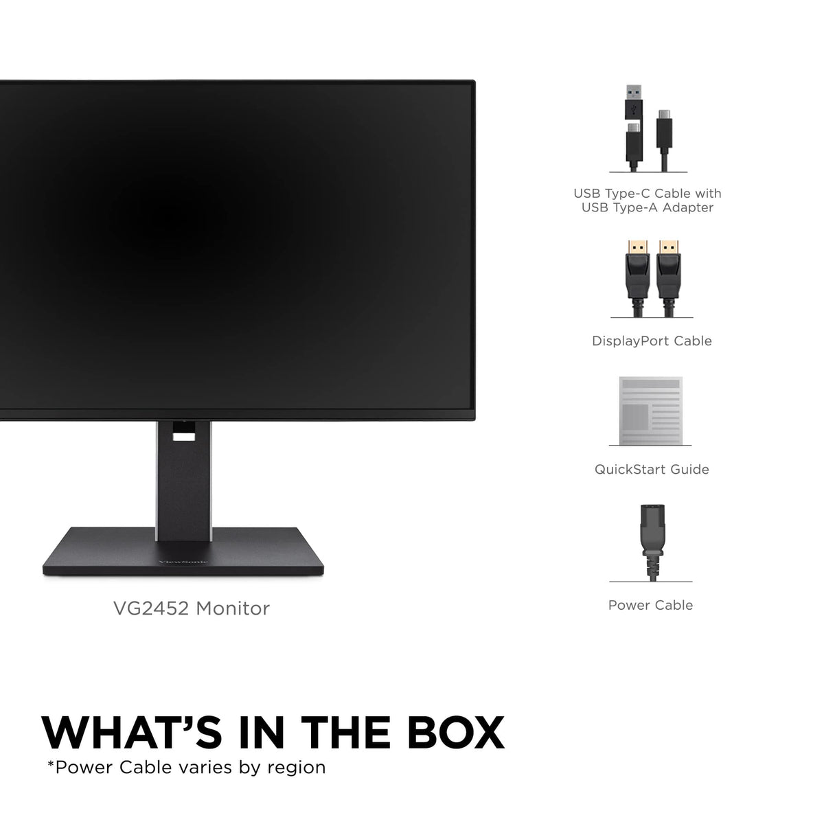 ViewSonic - VG2452 24 IPS FHD Ergonomic Monitor (USB Hub, HDMI, DisplayPort) - Black