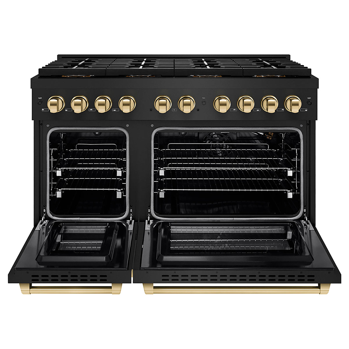 ZLINE - 48 in. Wide 8 Burner Autograph Black Stainless Paramount Gas Range with 8 DuoPro Burners & Gold Accents (PSGRBZ-48-G) - Black Stainless Steel