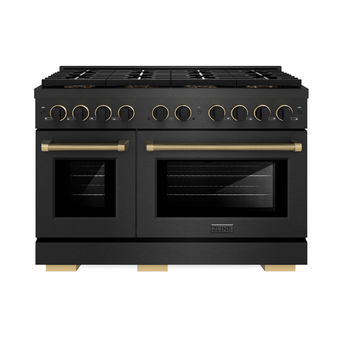 ZLINE - 48 in. Wide 8 Burner Designer 6.7 cu. ft. Double Oven Freestanding DuoPro Gas Range with Black and Bronze Accents - Black Satin Stainless Steel