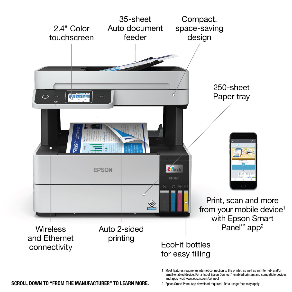 Epson - EcoTank Pro ET-5170 Wireless All-in-One Supertank Printer - White