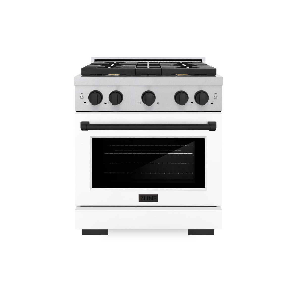 30 in. Wide 4 Burner ZLINE Autograph Paramount Satin Steel Gas Range with Black Accents (SGRSZ-WM-30-MB) - White Matte