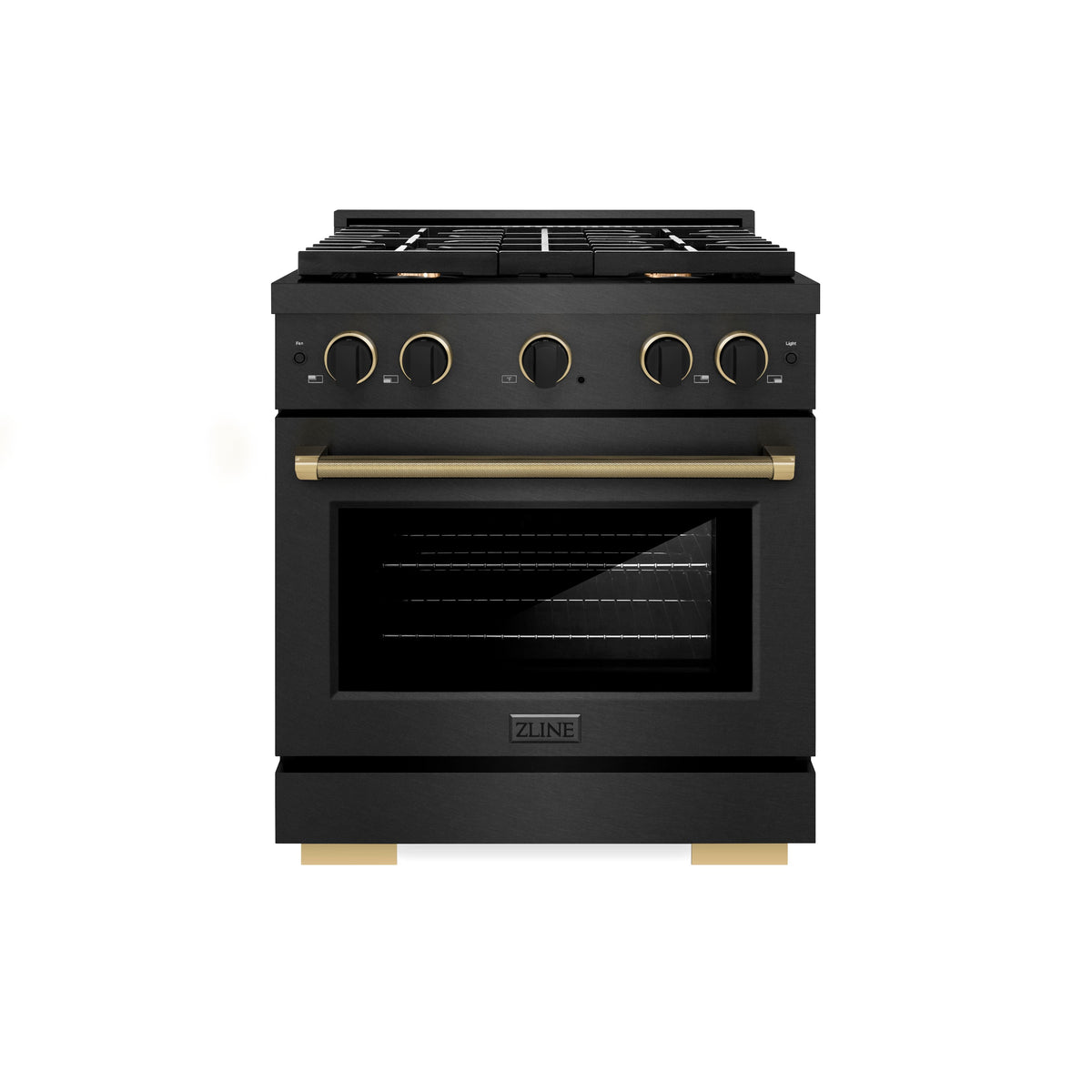 30 in. Wide 4 Burner ZLINE Designer 4.2 cu. ft. Manual Clean Freestanding Gas Range with Black and Bronze Accents - Black Satin Stainless Steel