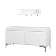 Wall Mounted Entryway Shelf With Hooks And Storage Bench Set - Off White