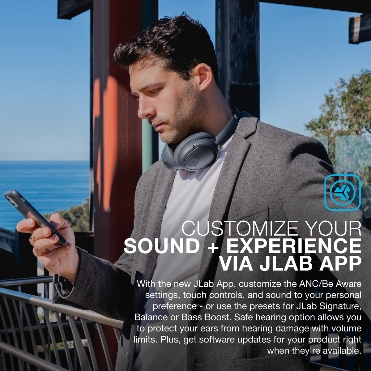 JLab - JBuds Lux ANC Wireless Bluetooth Over-Ear Headphones with Active Noise Cancelling, Spatial Audio & 70+ Hour Battery - Graphite