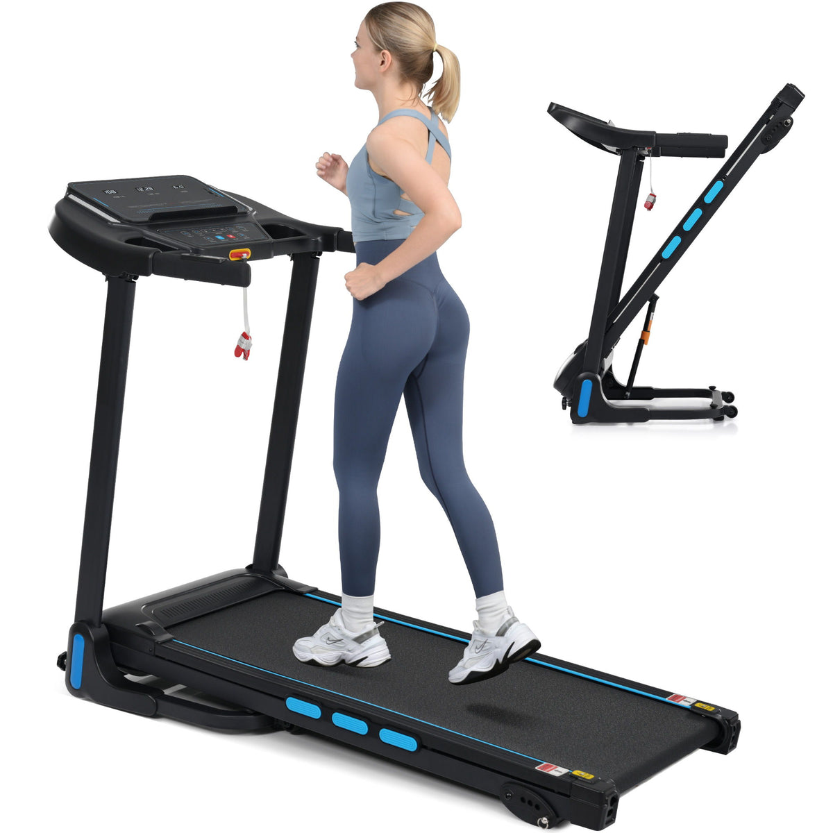 Cinta de correr plegable automática con sistema hidráulico de 3.5Hp, inclinación, sensores de frecuencia cardíaca, carga tipo C y USB, altavoz Bluetooth - Negro