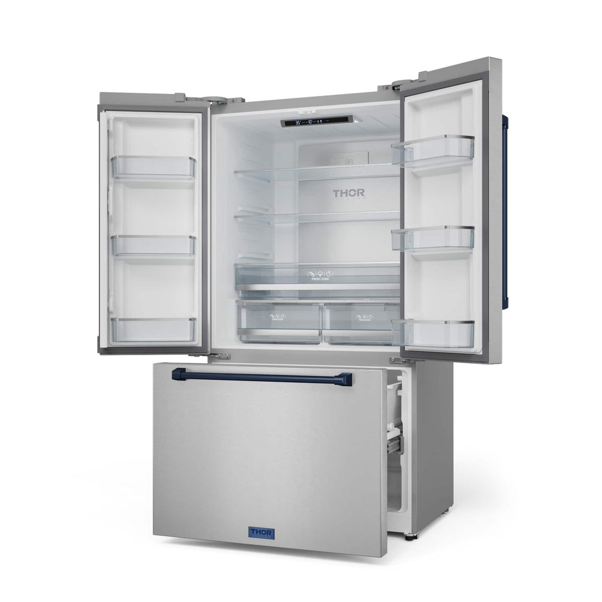 36 in. Wide Gordon Ramsay Series by Thor Kitchen 20.3 Cu. Ft. Counter Depth Refrigerator with Navy Blue Hardware - Stainless Steel