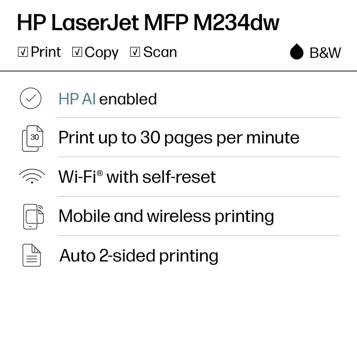 HP - LaserJet M234dw Wireless AI-Enabled Black-and-White Laser Printer - White & Slate