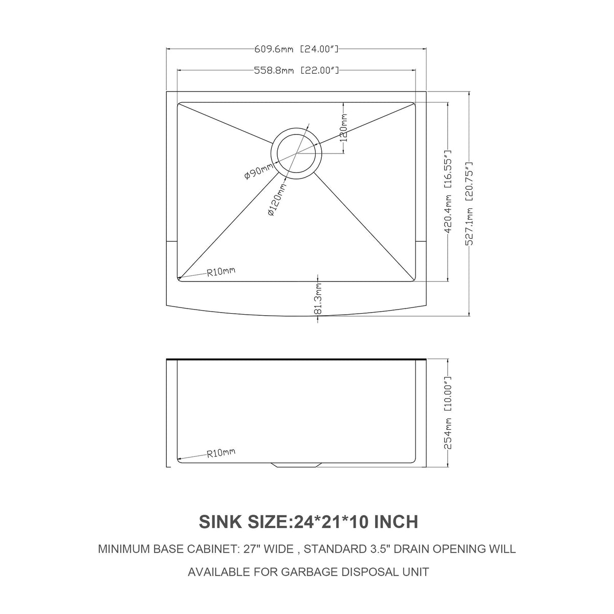 Farmhouse Kitchen Sink Stainless Steel Apron Front