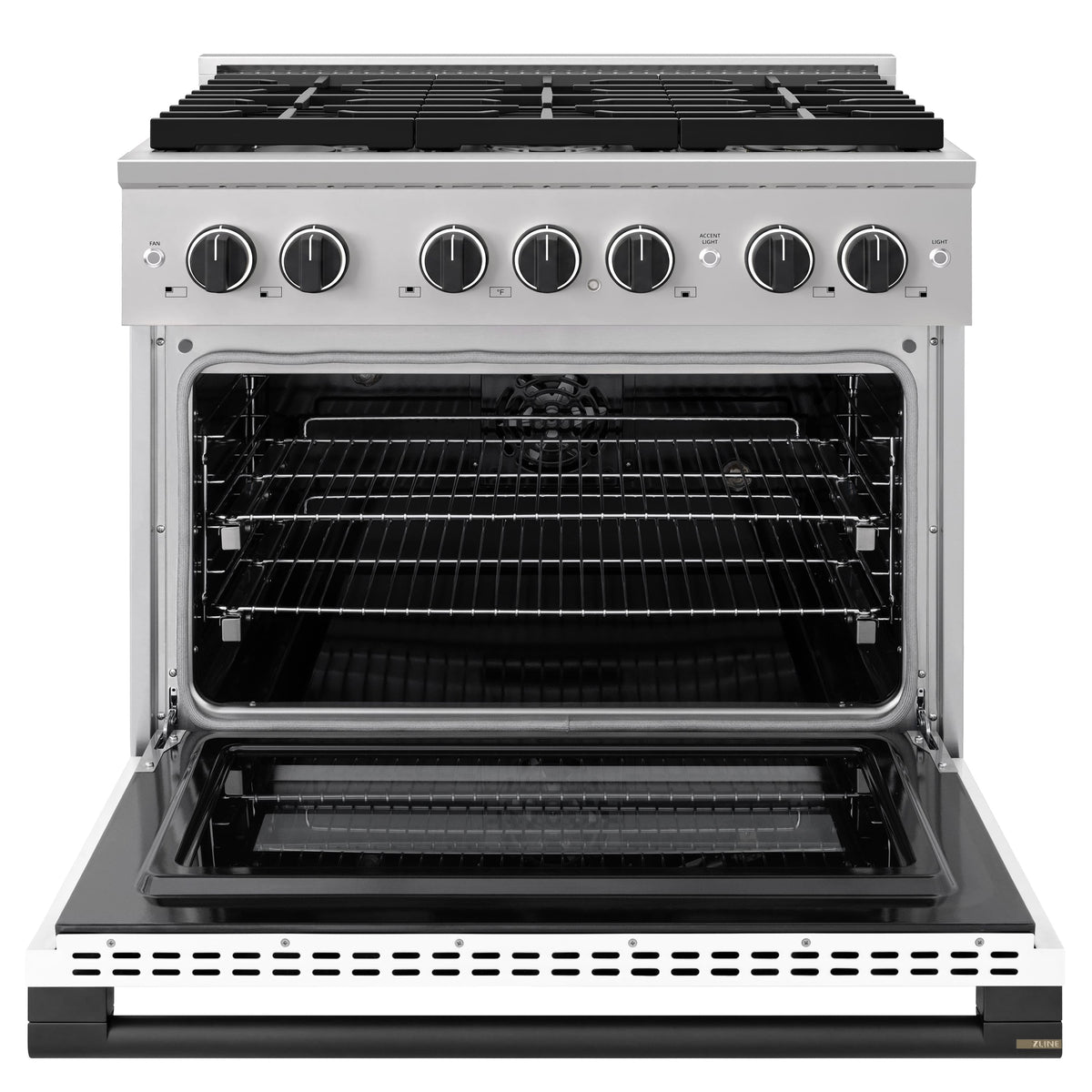 ZLINE - Autograph 36 in. 5.2 cu. ft. Marino Dual Fuel Freestanding Range with 6 Gas Burner Cooktop with White & Black Accents - White Matte