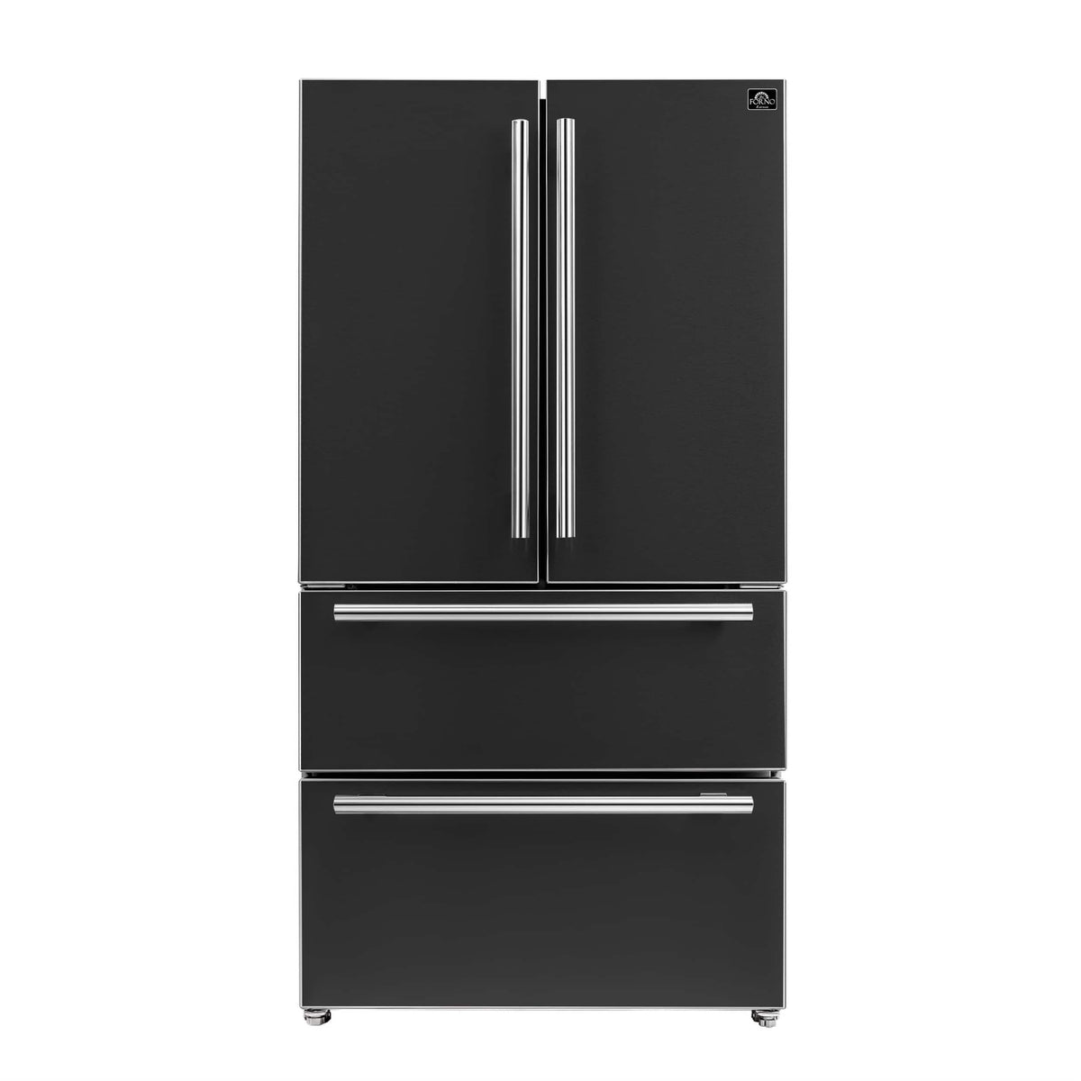 Forno Appliances - 36 in. Wide Moena Espresso 19.2 Cu. Ft. Freestanding Counter-Depth French Door Refrigerator with Automatic Ice Maker - Black