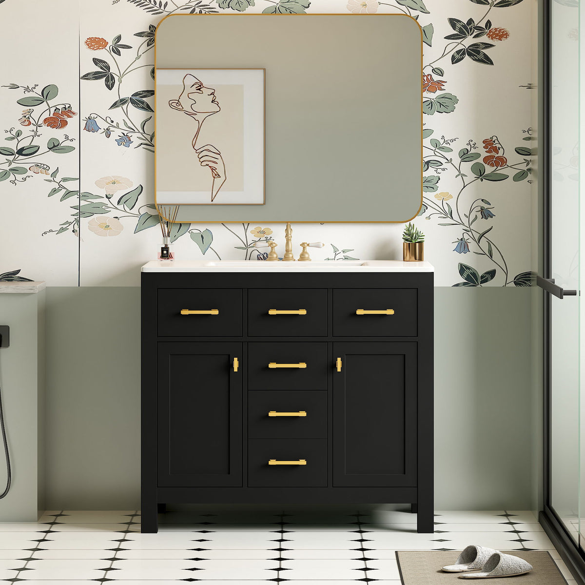 Bathroom Vanity With Sink Combo Set, Modern Bathroom Cabinet With 4 Drawers