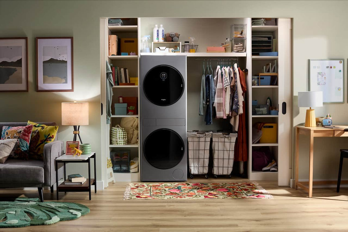 Whirlpool - 2.7 Cu. Ft. Washer and 4.3 Cu. Ft. Electric Dryer Ventless Heat Pump Laundry Tower and Energy Star - Titanium Metallic