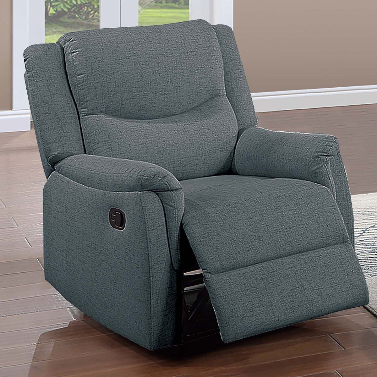 Sillón reclinable manual con asiento y respaldo tapizados y reposacabezas de apoyo