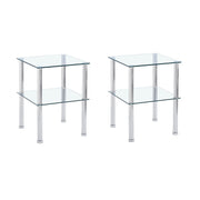 Modern 2 Piece Side Table With Storage Shelf, Tempered Glass, Space Saving Design - Clear