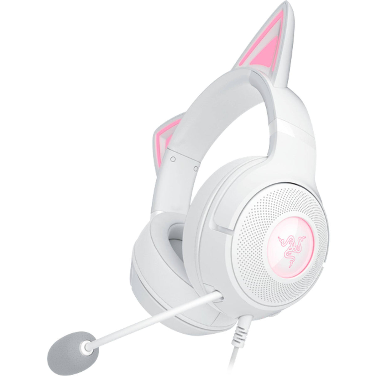 Razer - Kraken Kitty V2 Wired Over-the-Ear Gaming Headset for PC, Mac, Nintendo Switch, Steam Deck, Mobile, and Tablet - White