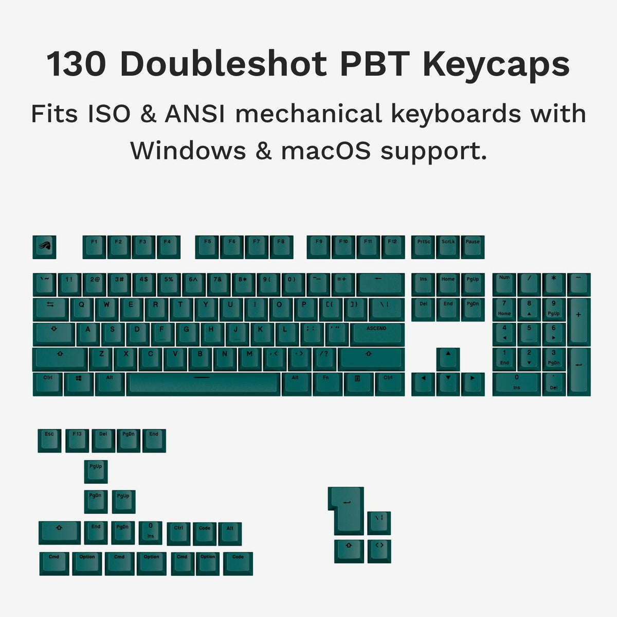 Glorious - GPBT Basics Universal Keycap Set Compatible with Most 100% 85% 80% TKL 60% Compact 75% Mechanical Keyboards - Totem Green