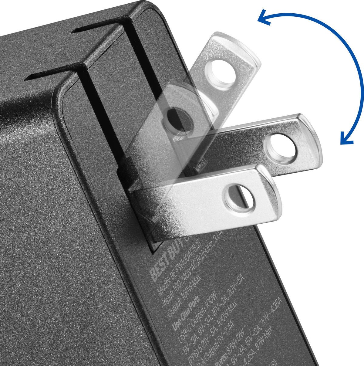 Best Buy essentials™ - 100W Dual Port USB-C and USB Wall Charger for MacBook Pro, iPad, iPhone, Apple Watch, Smartphones & other USB-C Devices - Black
