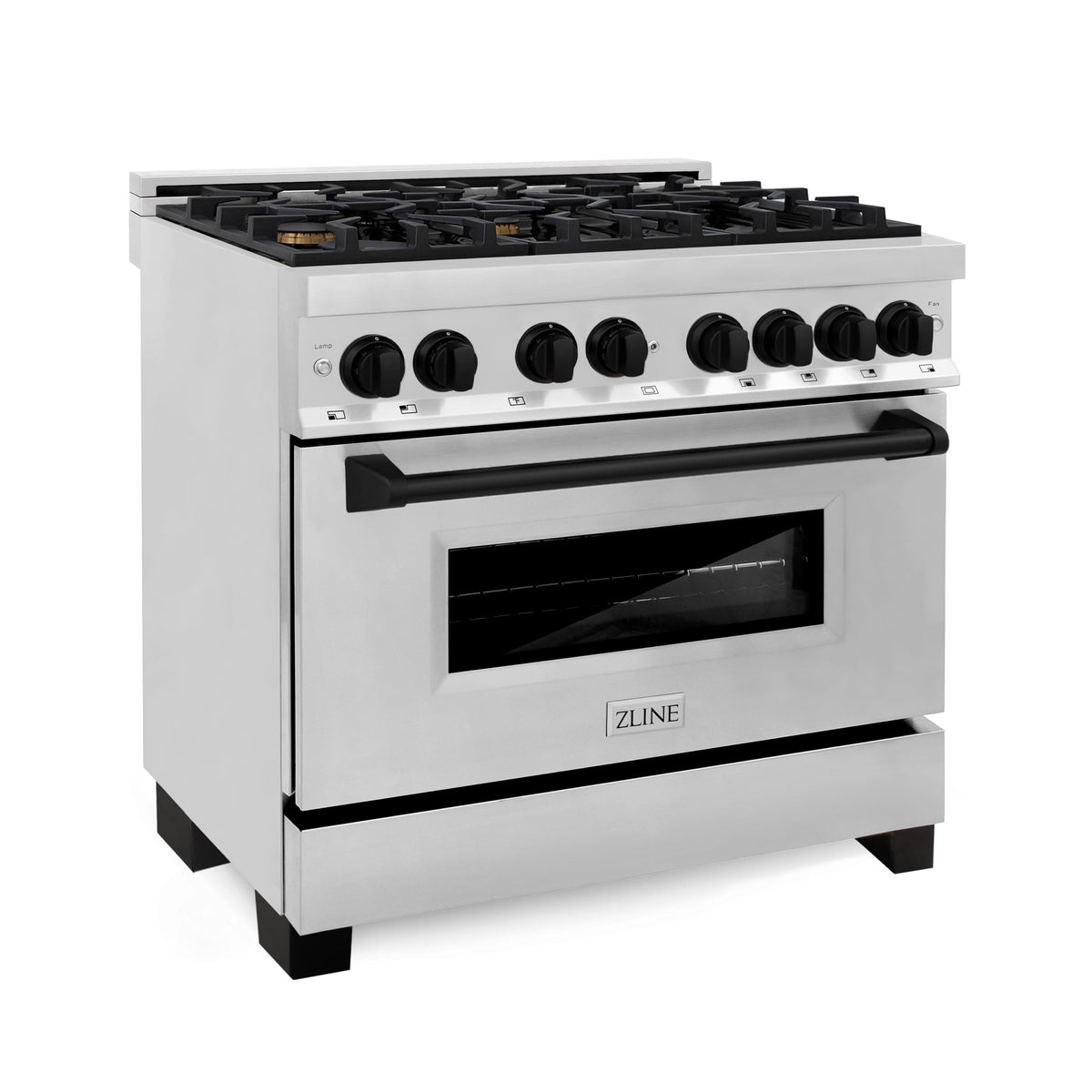 ZLINE - 36 in. Wide 6 Burner Autograph Legacy Dual Fuel Range with Matte Black Accents (RAZ-36-MB) - Stainless Steel/Matte Black Accents