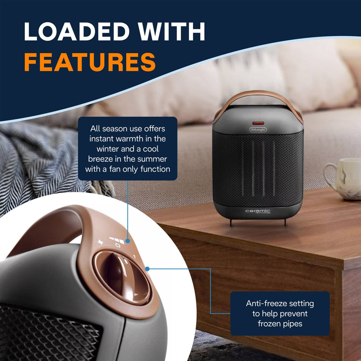 De'Longhi - Capsule 1500W Compact Ceramic Heater - White