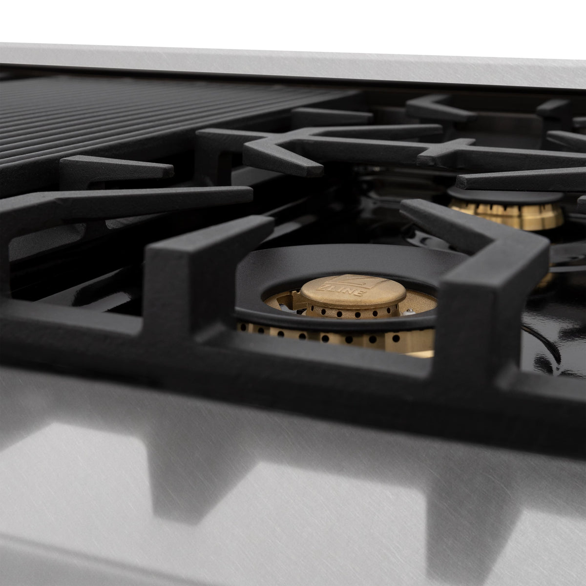 ZLINE - 48 in. Wide 7 Burner Autograph Legacy Dual Fuel Range in Satin Steel w/ Black & Gold Accents (RASZ-BLM-48-G) - Black Matte