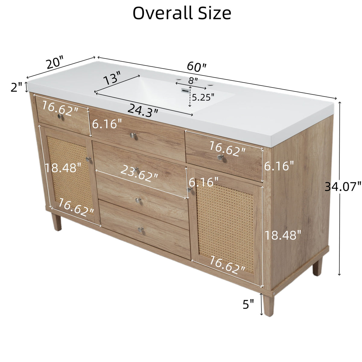 Bathroom Vanity With Sink, 5 Legs, Soft Close Drawers