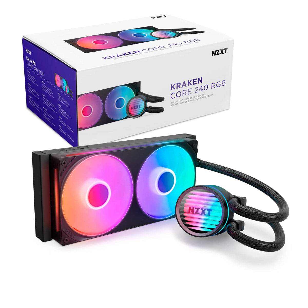 NZXT - Kraken Core RGB 240mm Radiator Liquid Cooler (1 x 240mm Single-Frame Fan) with RGB Pump Cap - Black