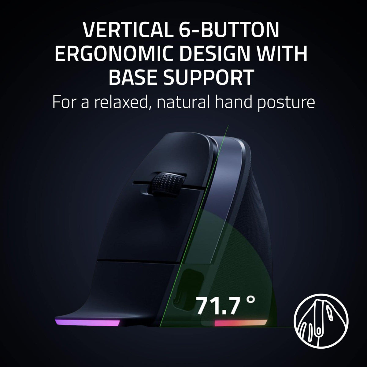 Razer - Pro Click V2 Optical Gaming Mouse with Vertical 6-Button Ergonomic Design - Wireless - Black