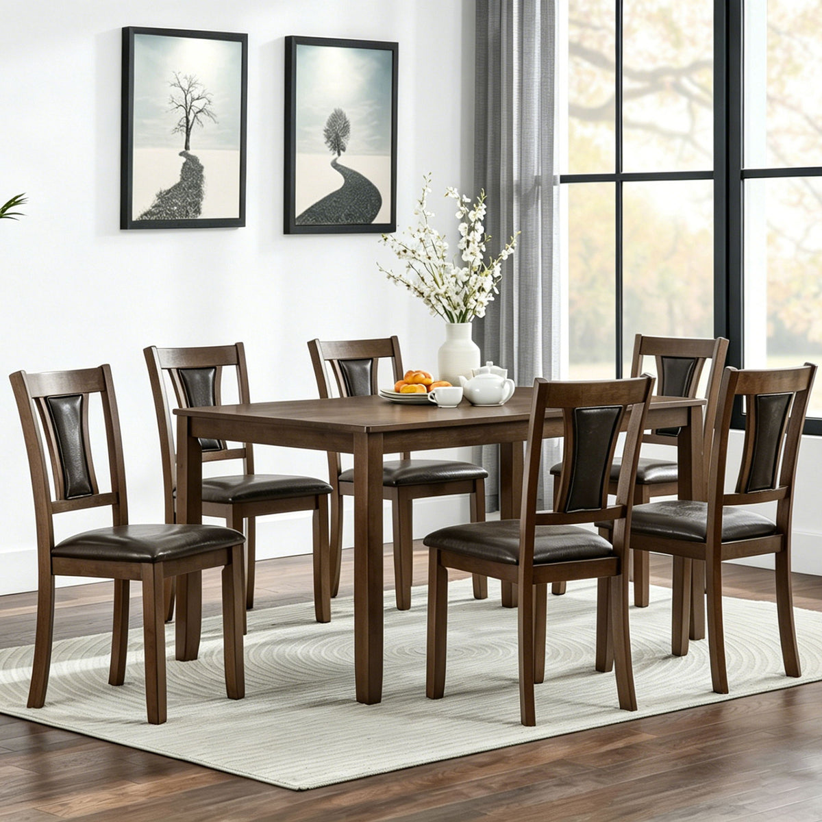 Juego de comedor moderno con sillas tapizadas