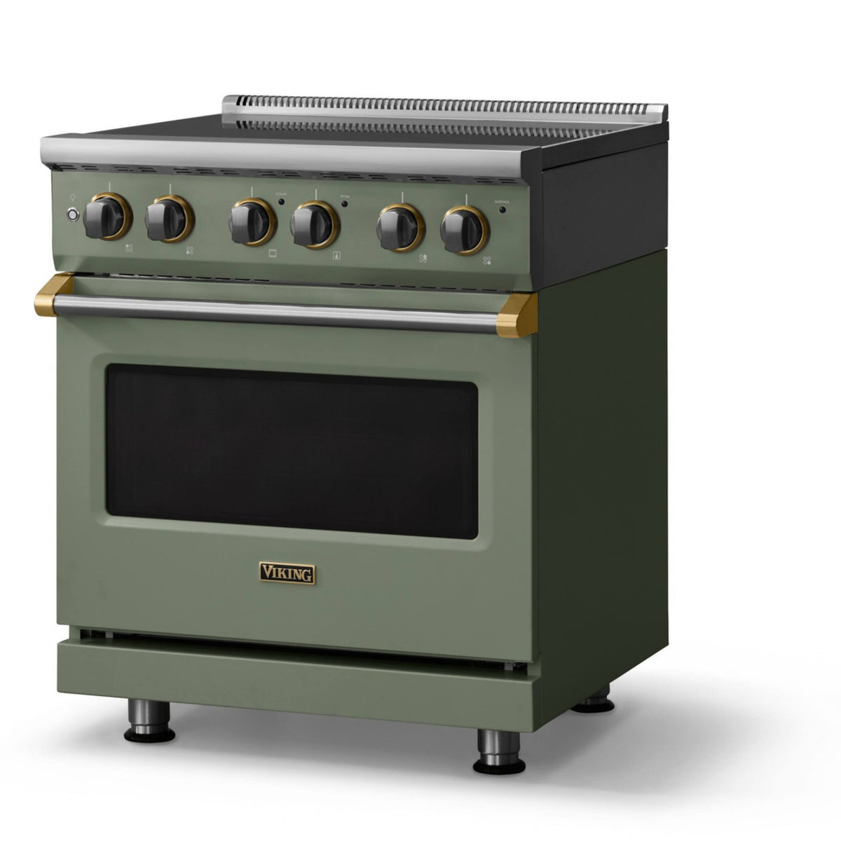 Viking - 30"W. Pro5S 4.7 Cu. Ft. Freestanding 4 Element Electric Convection Range - /Brushed Brass - Eucalyptus