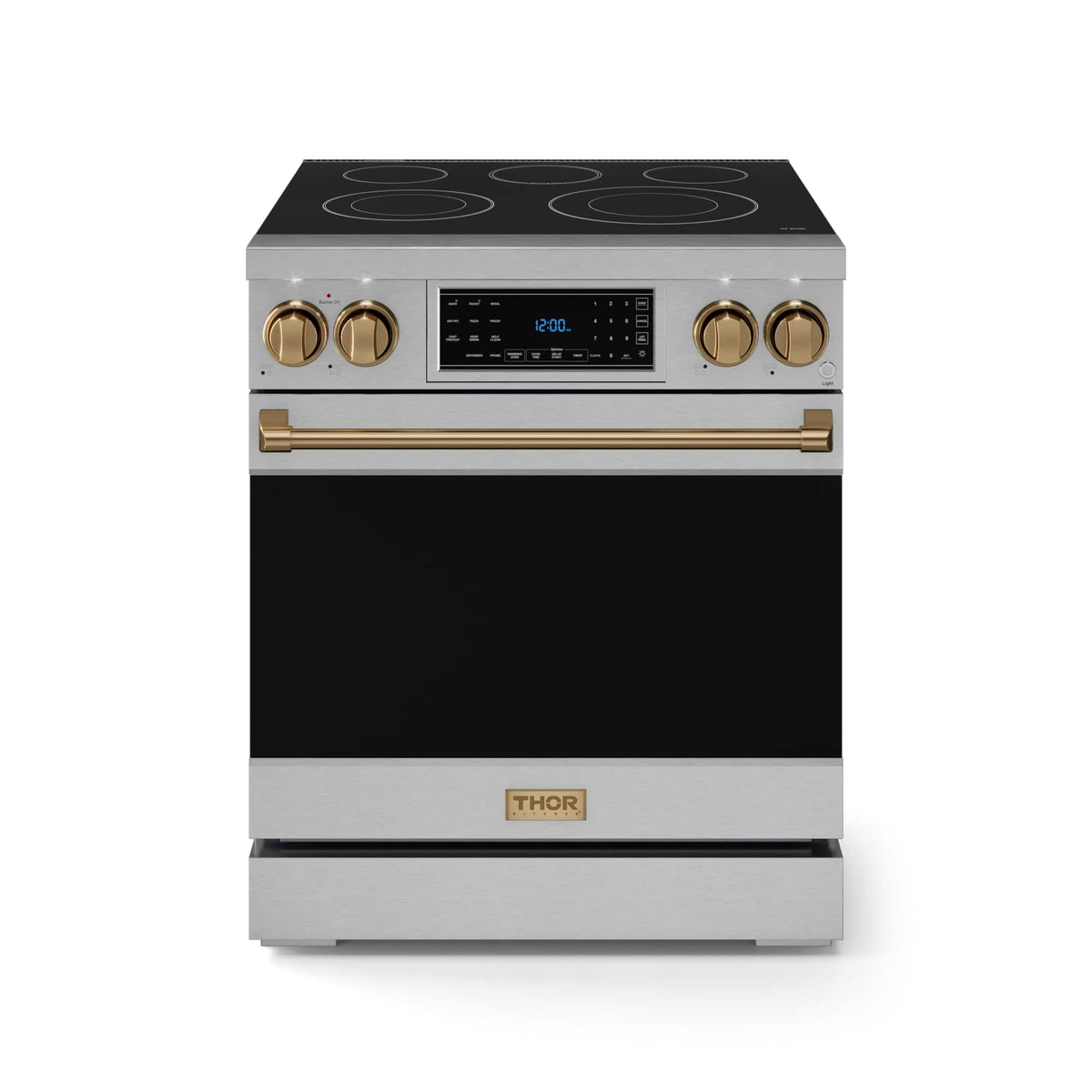 30 in. Wide 5 Elements Gordon Ramsay Series by Thor Kitchen 4.55 Cu. Ft Freestanding Electric Range with Bronze Hardware - Stainless Steel