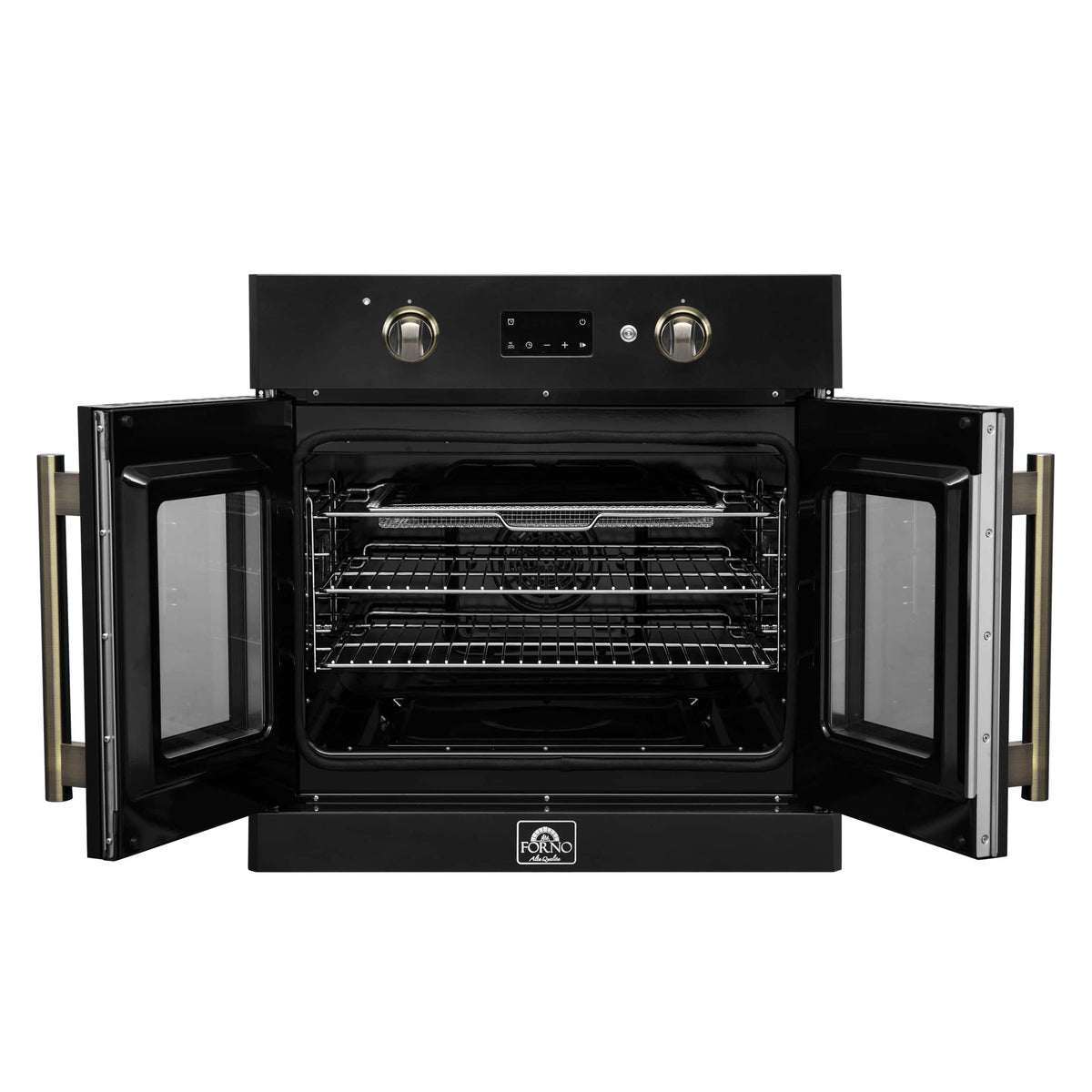 Forno Appliances - Asti 30" 3.68 Cu. Ft. Electric True Convection Single Wall Oven with French Doors - Black