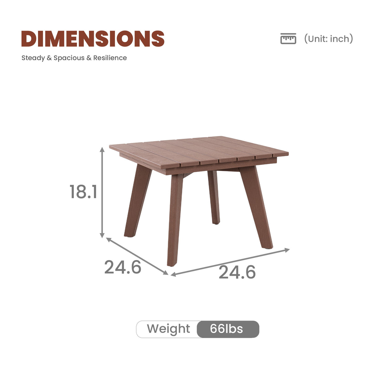 Mesa auxiliar para exteriores, tablero ancho para patio - Marrón