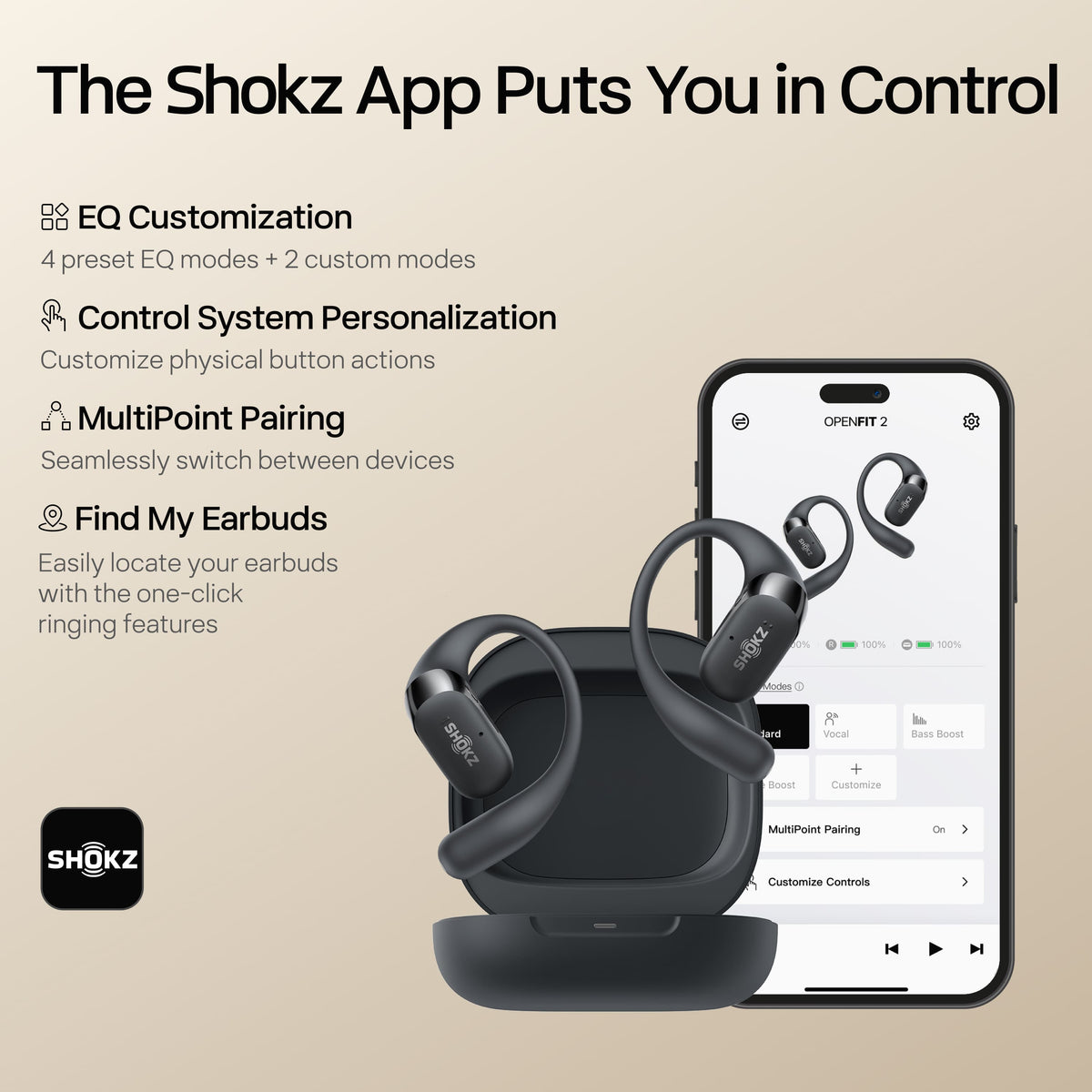 Shokz - OpenFit 2 Open-Ear True Wireless Earbuds - Black