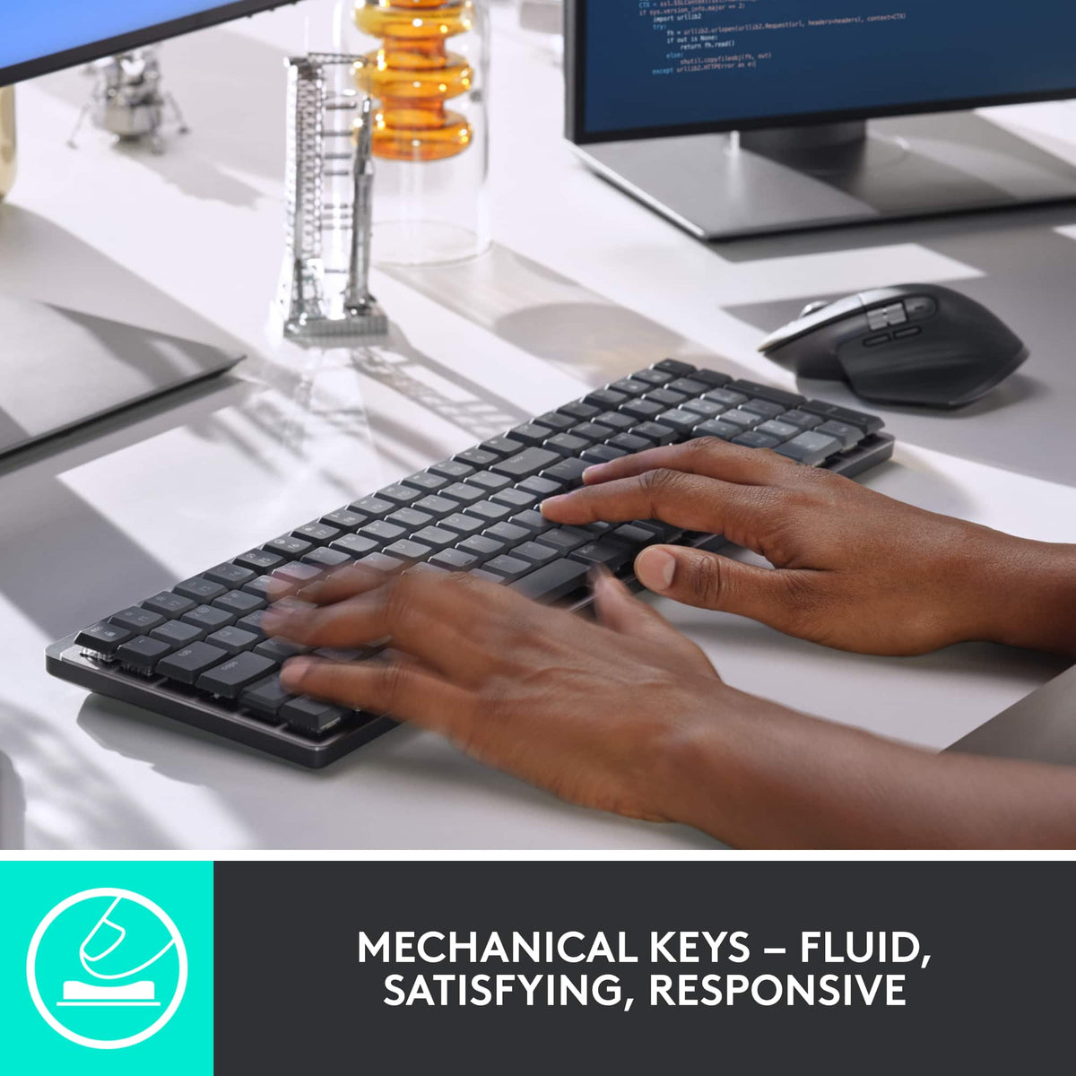 Logitech - MX Mechanical Full size Wireless Mechanical Tactile Switch Keyboard for Windows/macOS with Backlit Keys - Graphite
