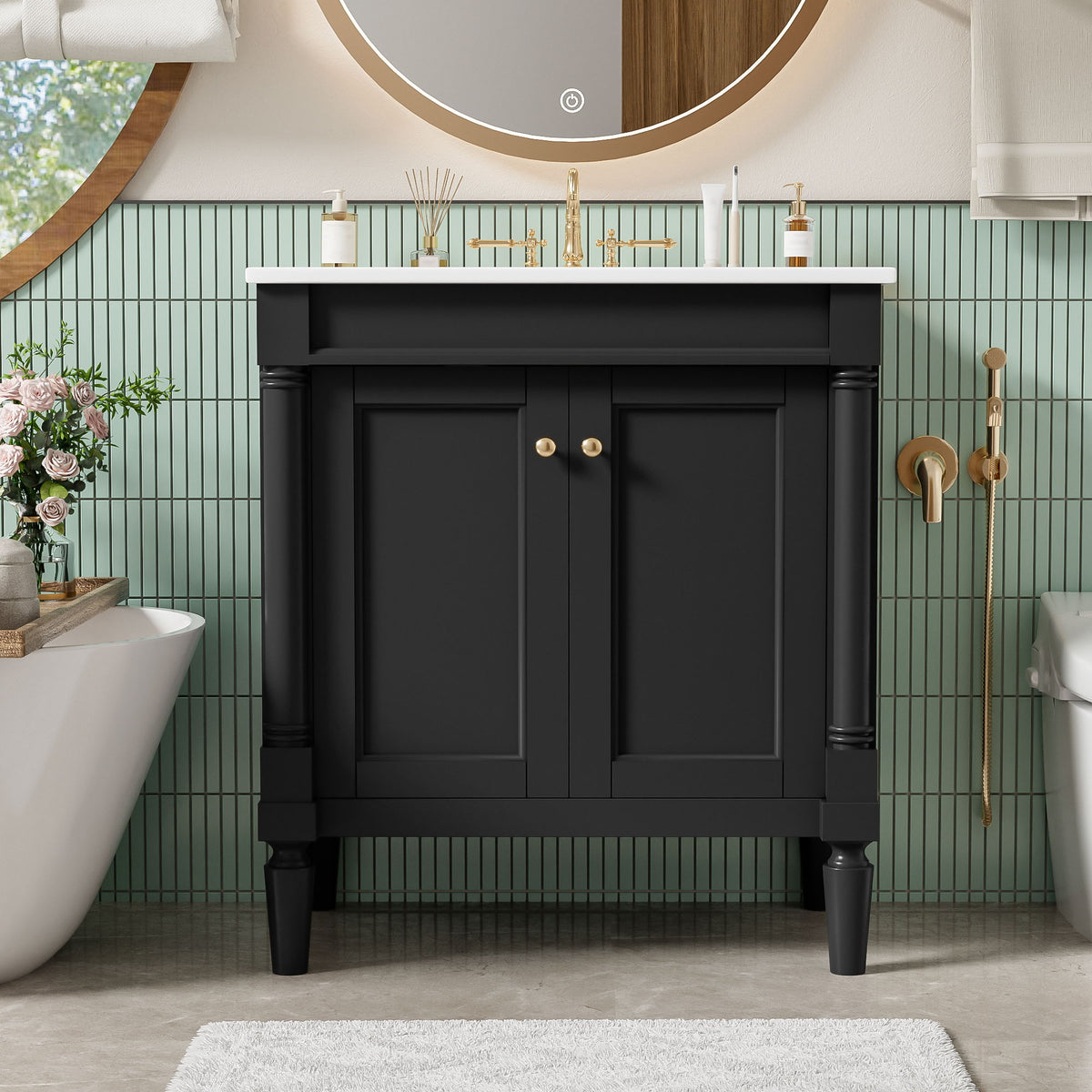 Mueble de baño con lavabo, puertas de cierre suave, armario de almacenamiento