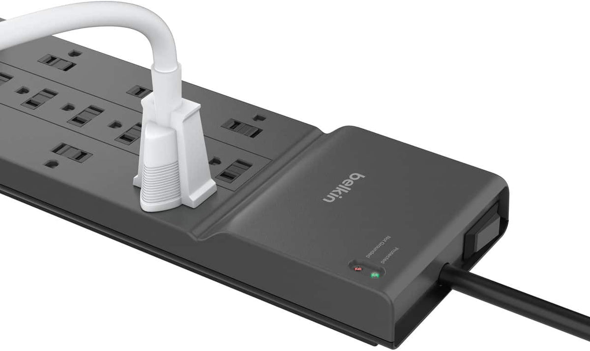 Belkin - Surge Protector for Home/Office with 12 AC outlets, 8-foot cord, and 3780 joules of surge protection - Black