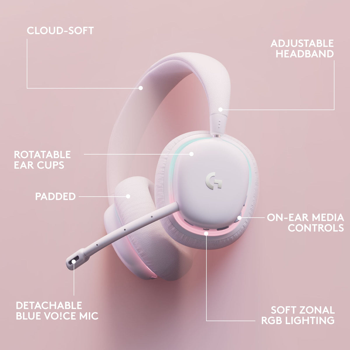 Logitech - G735 Aurora Collection Wireless Over-the-Ear Gaming Headset for Windows, Mobile - White Mist