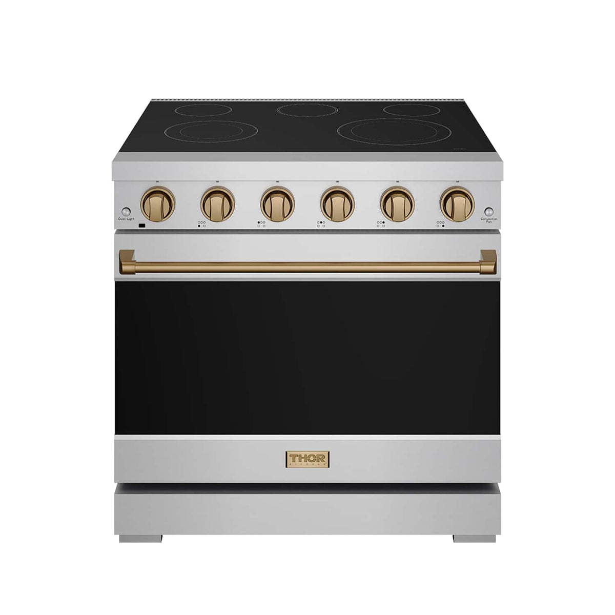 36 in. Wide 5 Elements Gordon Ramsay Series by Thor Kitchen 6.0 Cu. Ft Freestanding Electric Range with Bronze Hardware - Stainless Steel