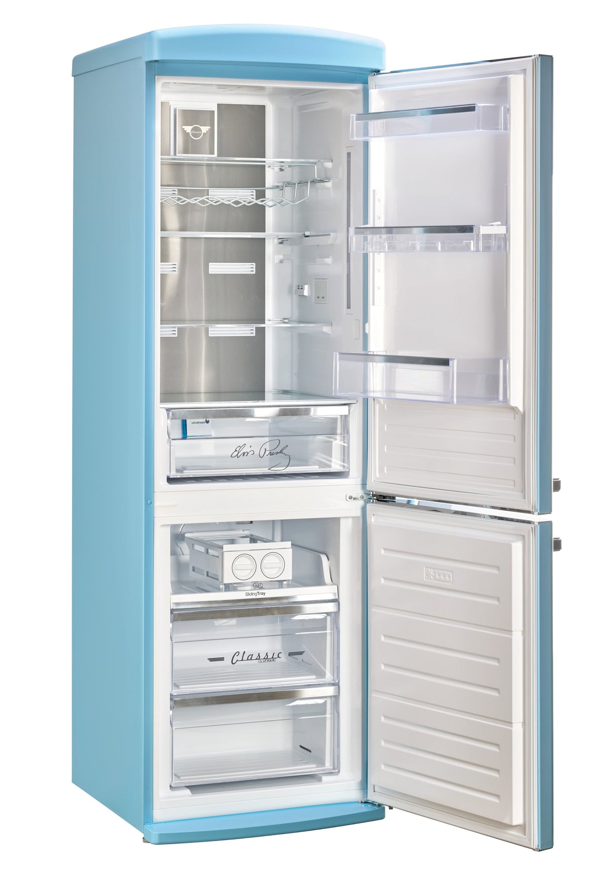 Unique Appliances - 24 in. Wide Elvis Classic Retro 12 cu ft. Counter-Depth Bottom Freezer Refrigerator - Blue Hawaii