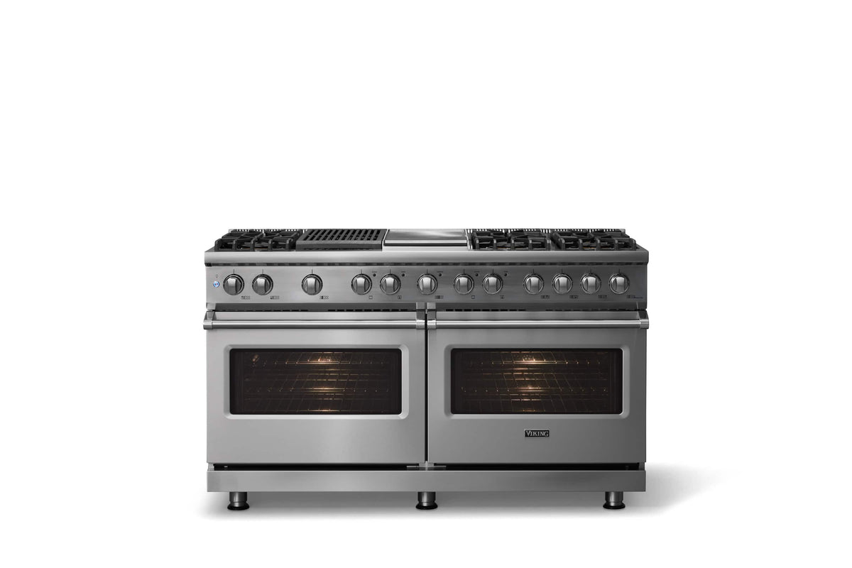 Viking - 60"W. P5S 9.4 Cu.Ft. Freestanding Self-Clean Sealed 8B Dual Fuel Convection Rng/Grdl/Grl-Stainless Steel - Stainless Steel