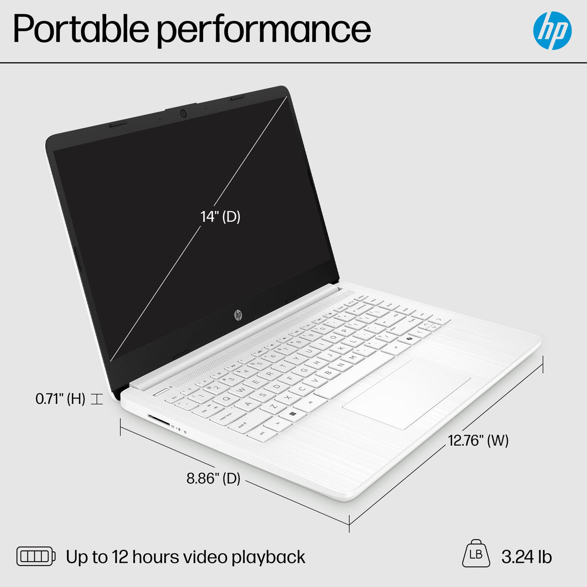 HP - 14" Laptop - Intel Celeron N4500 2021 - 4GB Memory - 64GB eMMC - Snowflake White