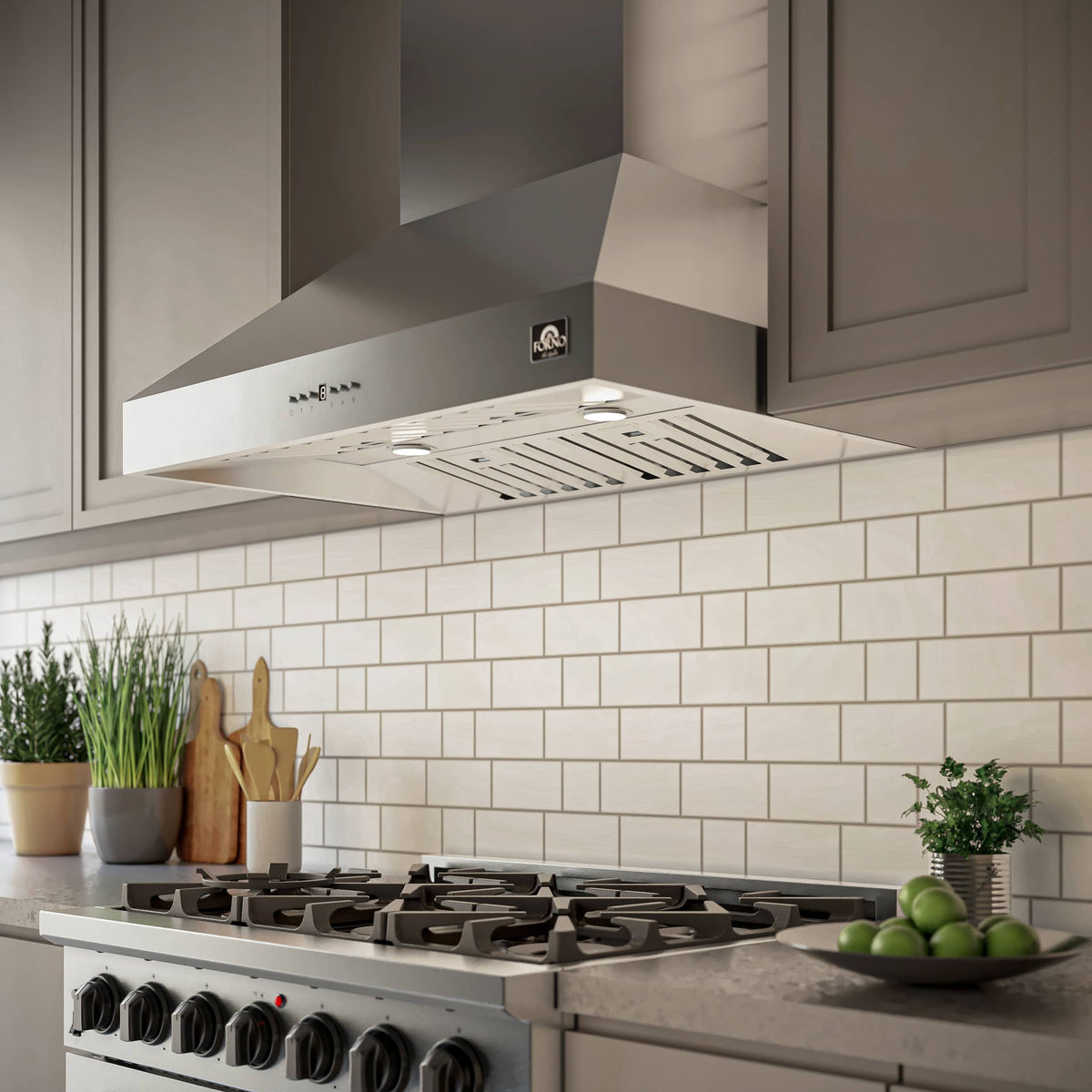 Forno Appliances - 36 inches - Externally Vented - Wall Range Hood - Silver