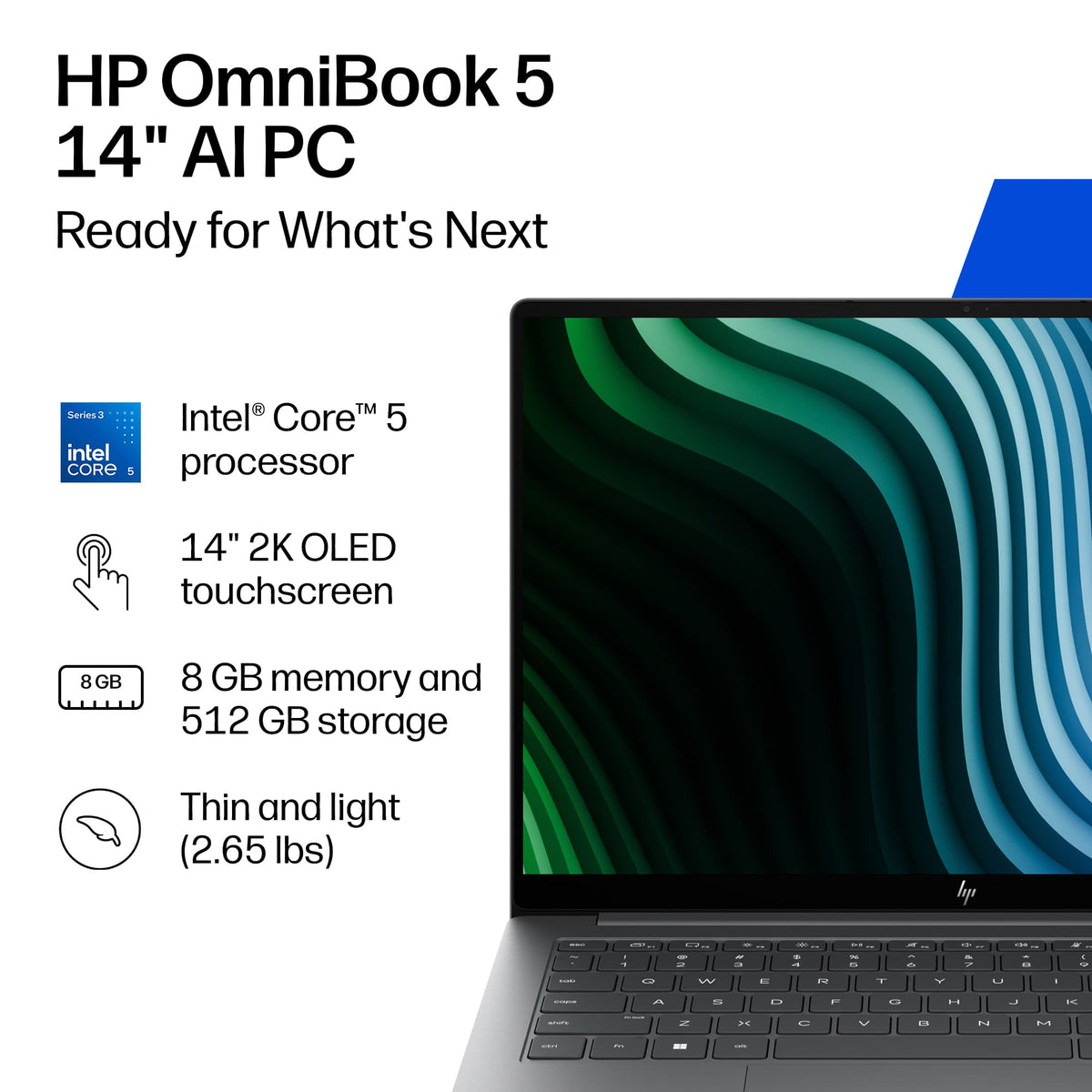 HP - Omnibook 5 - 14” 2K OLED Touchscreen Laptop - Intel Core 5 Series 3 (2026) - 8GB Memory - 512GB SSD - Smoke Silver