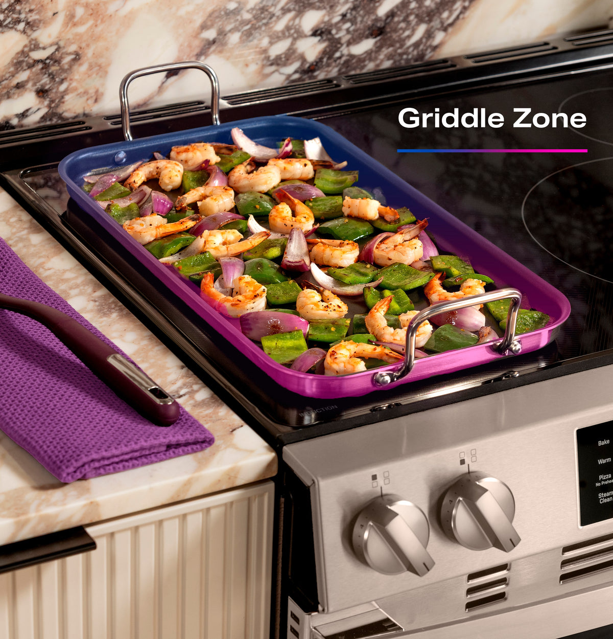 GE Profile - 30 in. Wide 4 Elements 5.3 Cu. Ft. Slide-In Electric Induction Convection Range with Air Fry and EasyWash Oven Tray - Stainless Steel