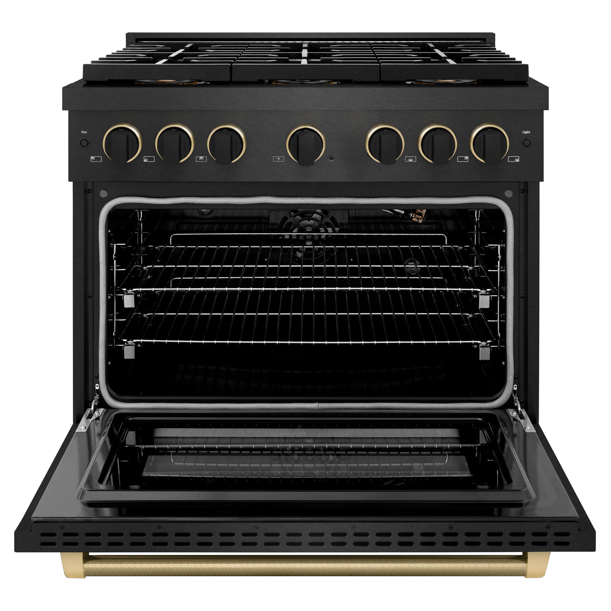 ZLINE - 36 in. Wide 6 Burner Designer 5.2 cu. ft. Manual Clean Freestanding DuoPro Gas Range with Black and Bronze Accents - Black Satin Stainless Steel