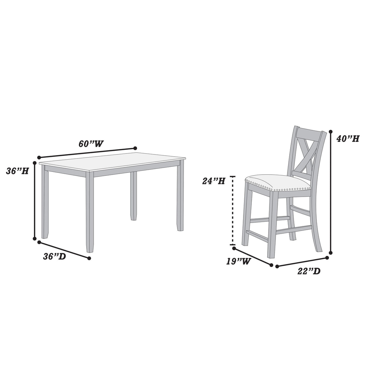 Juego de comedor de 7 piezas, mesa de altura de mostrador y 6 sillas - Gris